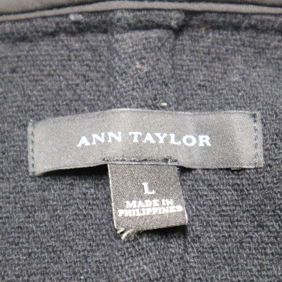 Ann Taylor Size L Boucle Tweed Draped Jacket Black White Marled - Picture 10 of 11